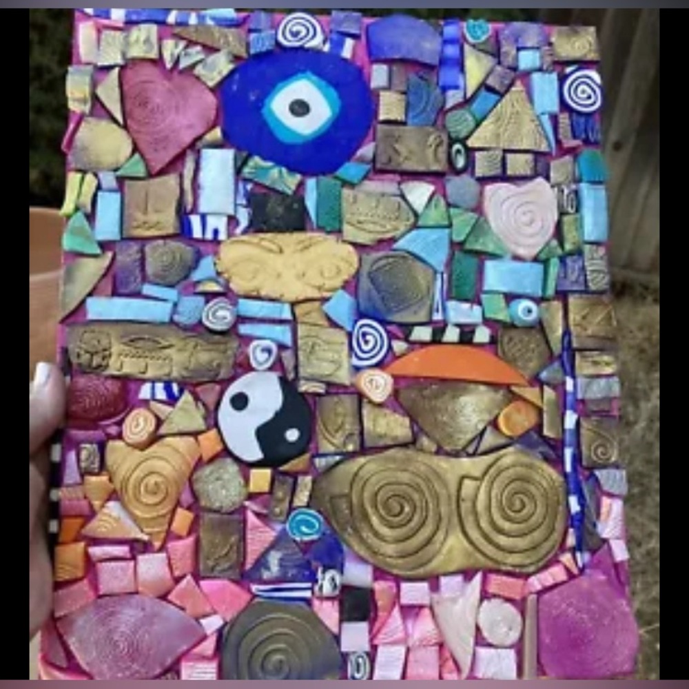 Handmade Mosaic Art “ Bliss”Polymer Clay Original On Wood  12”